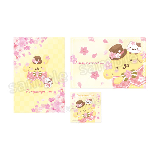 Pompompurin Sparkling Cherry Blossom Postcard 2 Types & Sticker Set