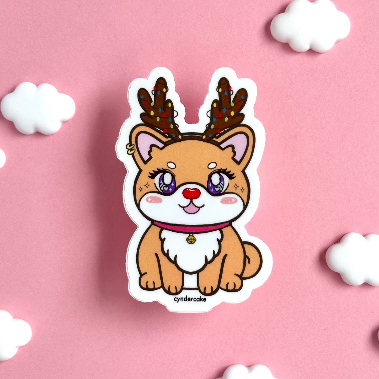 Sweetie Shiba Reindeer Holiday Sticker