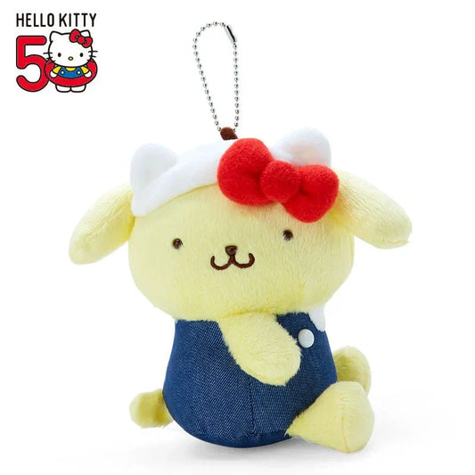 PomPomPurin - Hello Kitty 50th Anniversary Plush Keychain "HELLO EVERYONE!"